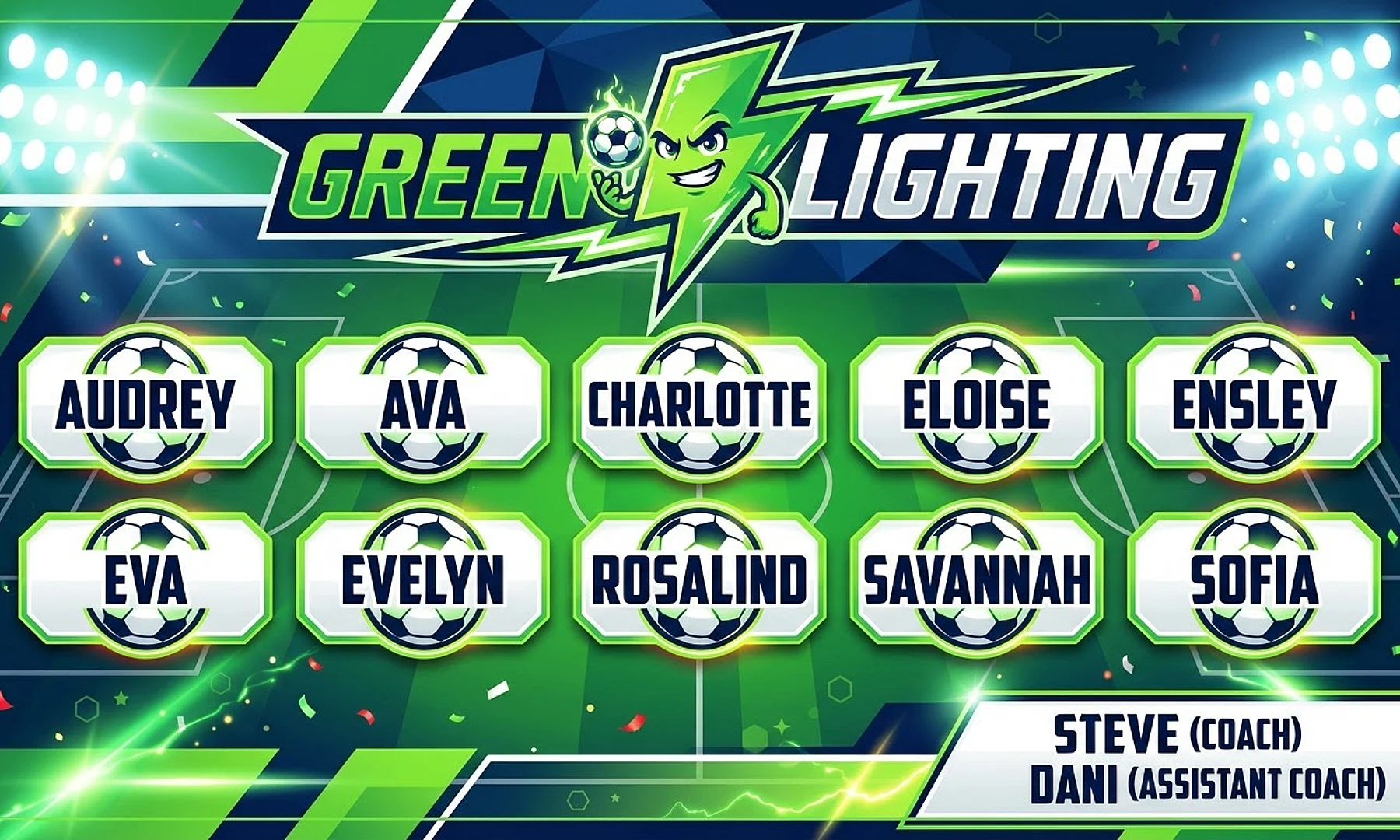Green Lighting soccer team banner created with AI