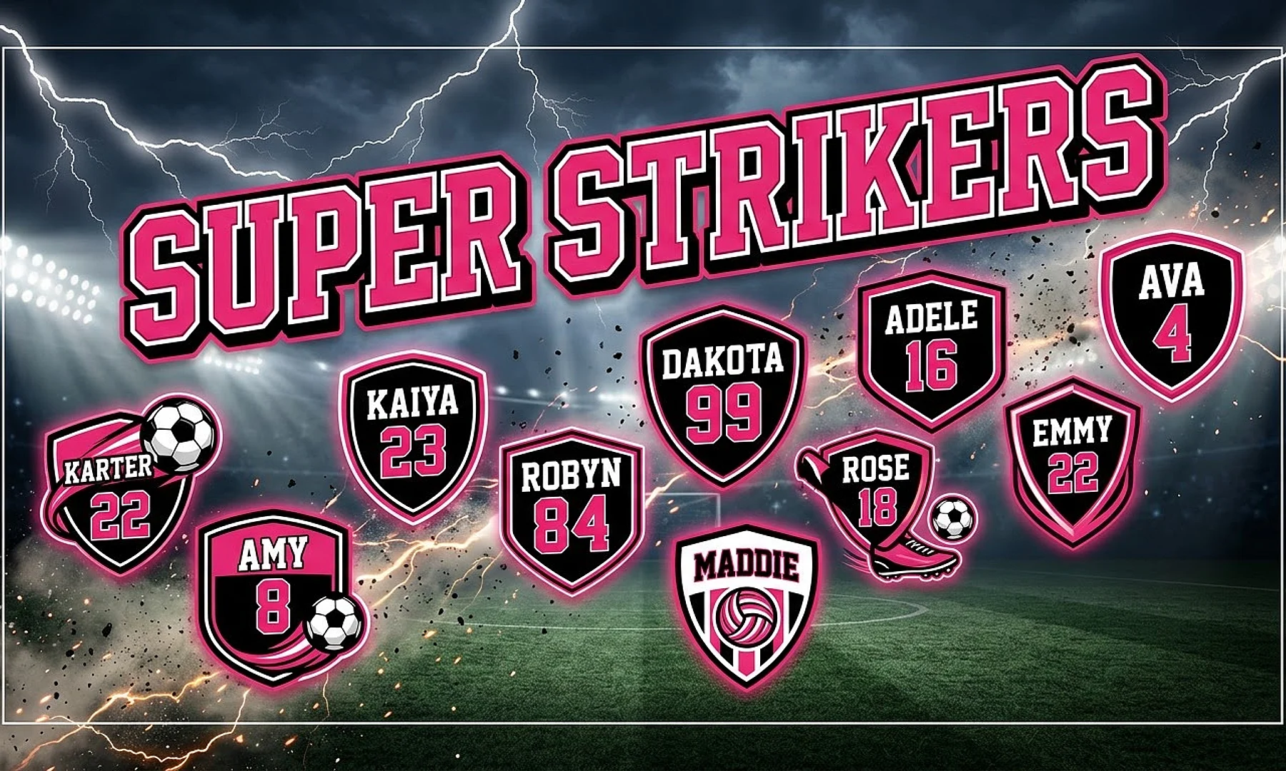 Super Strikers soccer team banner created with AI