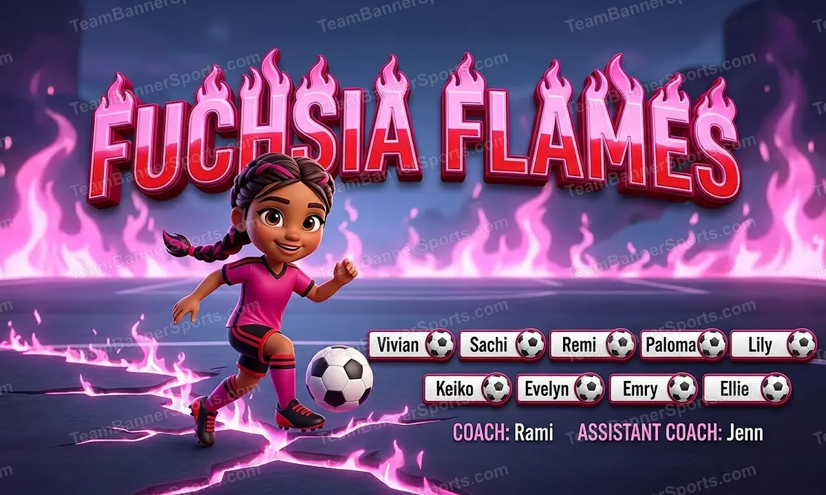 Fuchsia Flames soccer team banner created with AI