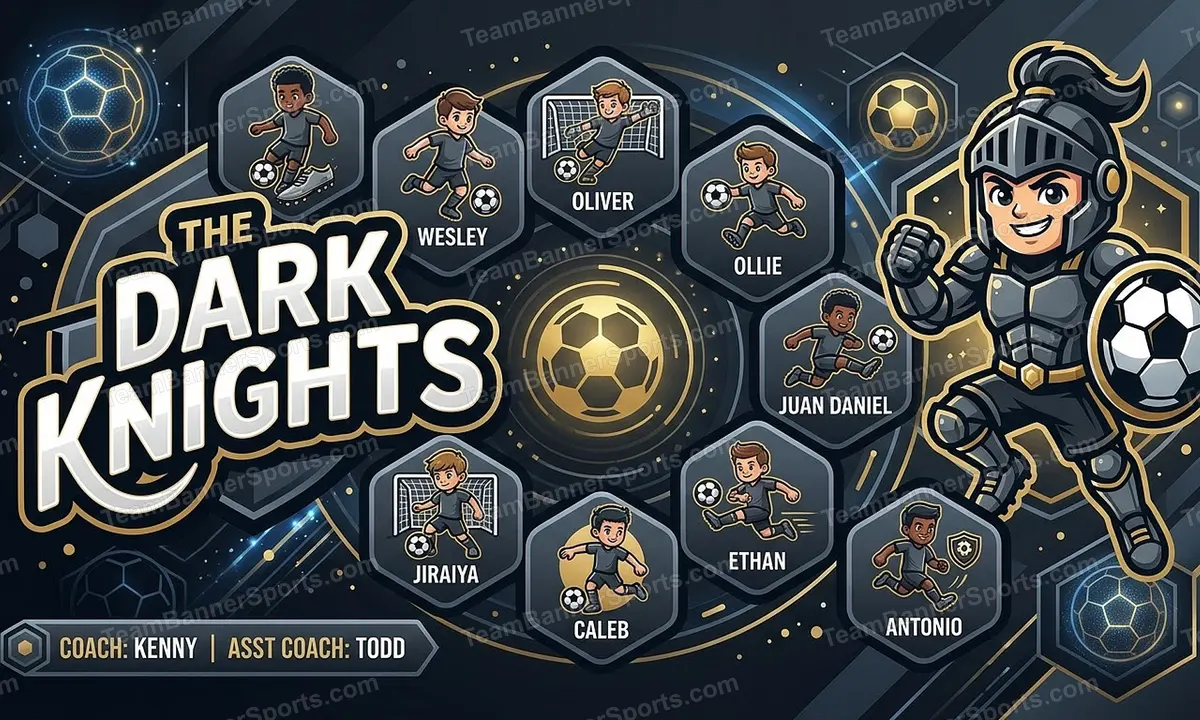 The Dark Knights soccer team banner created with AI