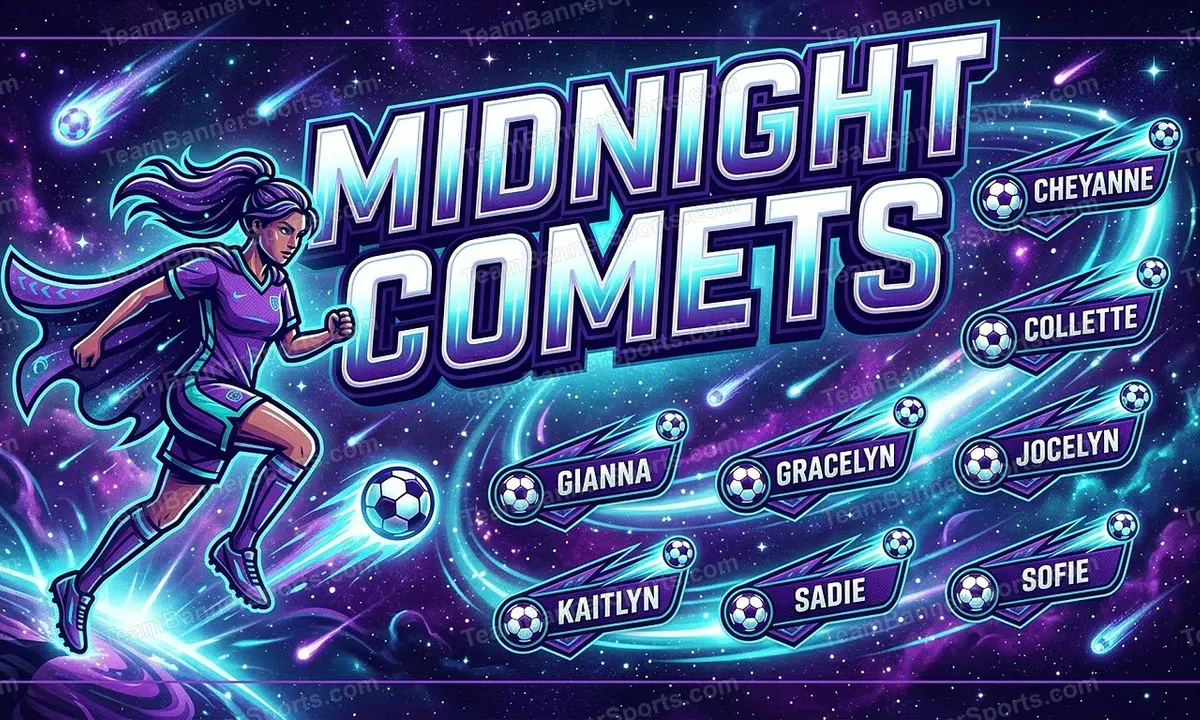 Midnight Comets soccer team banner created with AI