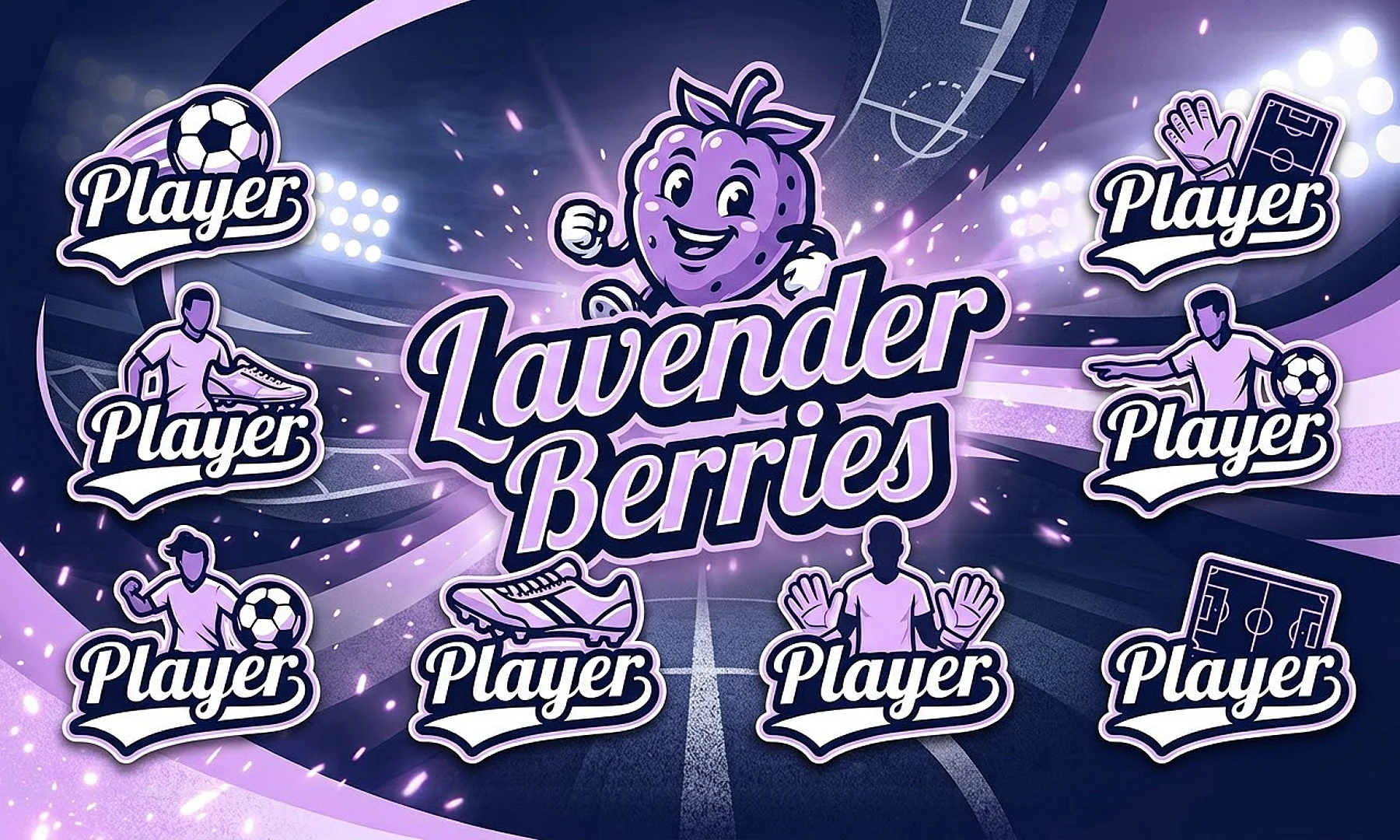 Lavender Berries soccer team banner created with AI