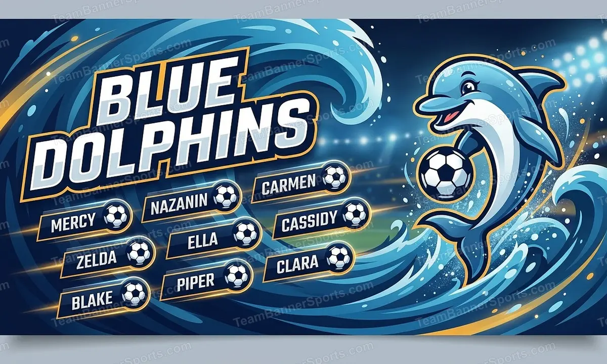 Blue Dolphins soccer team banner created with AI