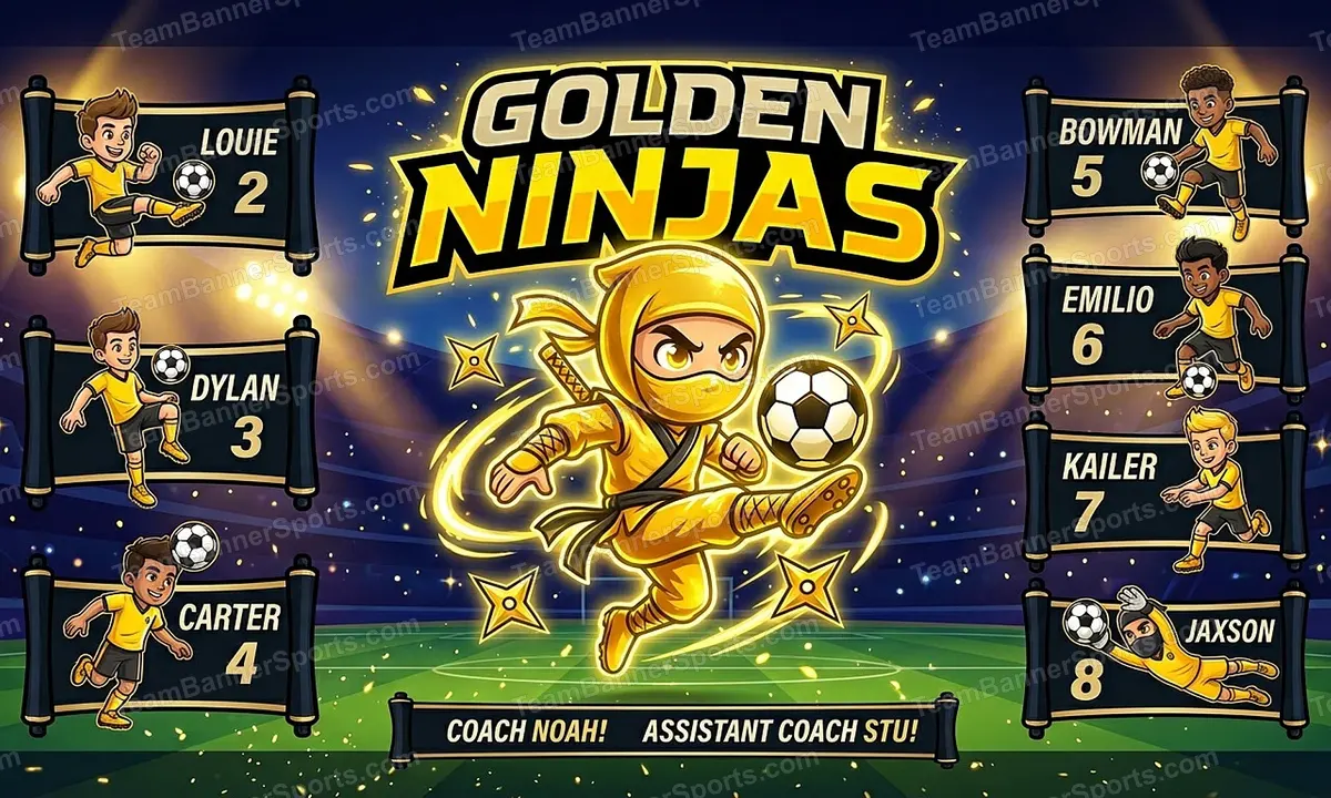 Golden Ninjas soccer team banner created with AI