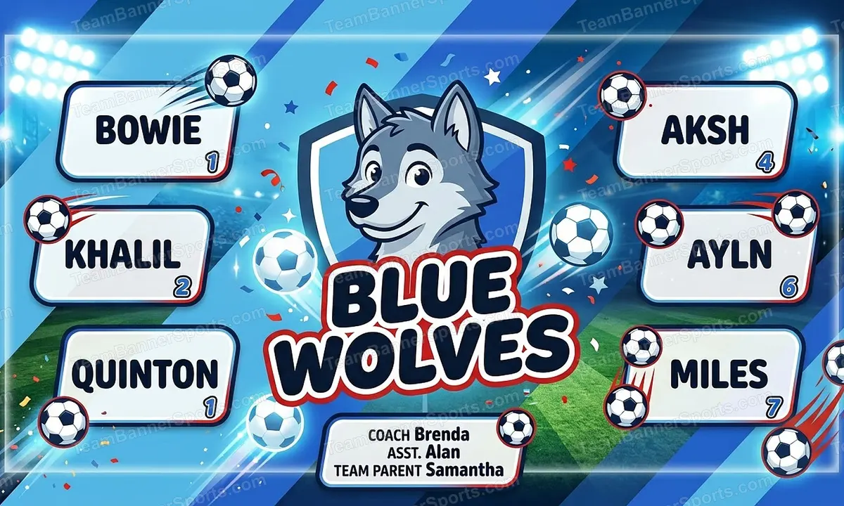 Blue Wolves soccer team banner created with AI