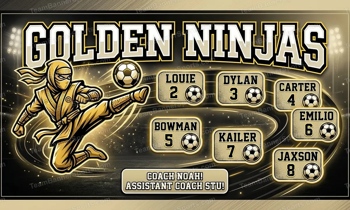 Golden Ninjas soccer team banner created with AI