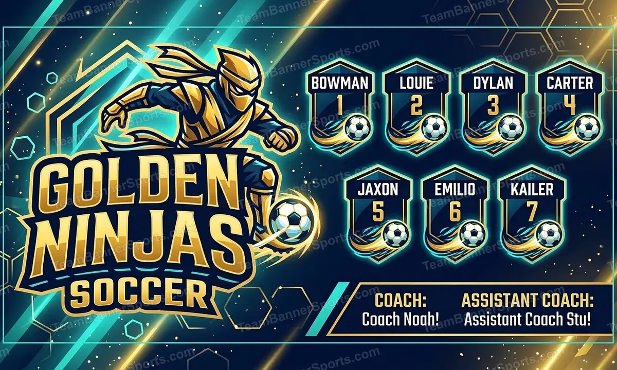 Golden Ninjas soccer team banner created with AI