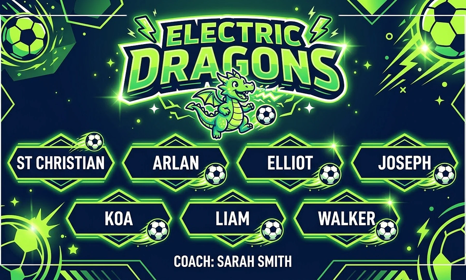 electric dragons soccer team banner created with AI