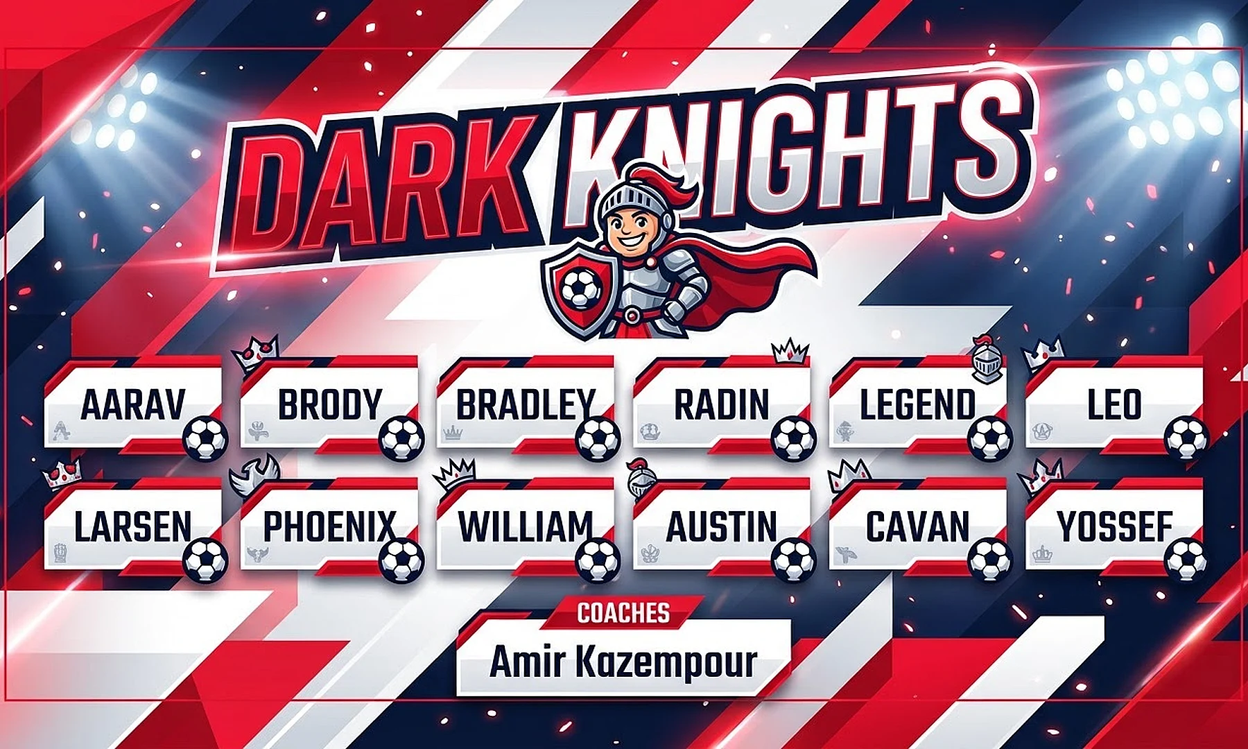 Dark Knights soccer team banner created with AI