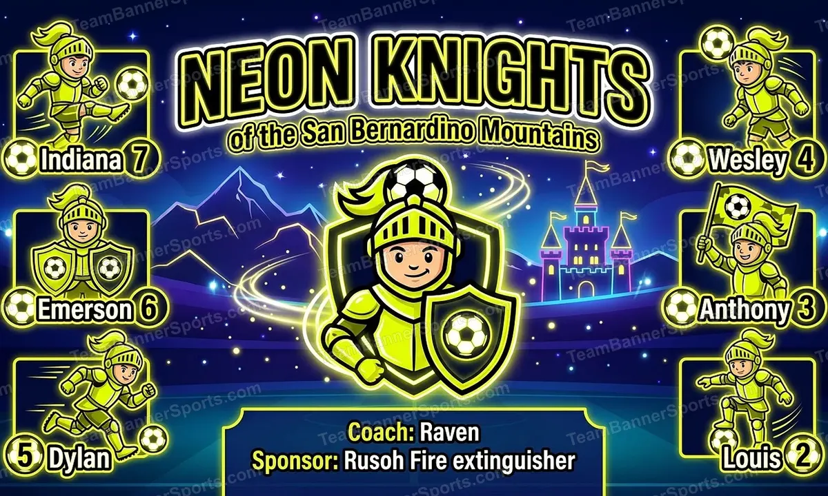 Neon Knights soccer team banner created with AI