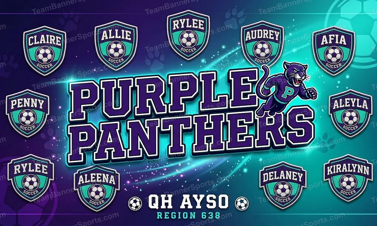 Purple Panthers soccer team banner created with AI
