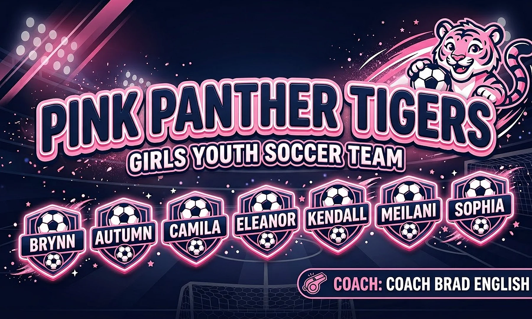 Pink Panther Tigers soccer team banner created with AI