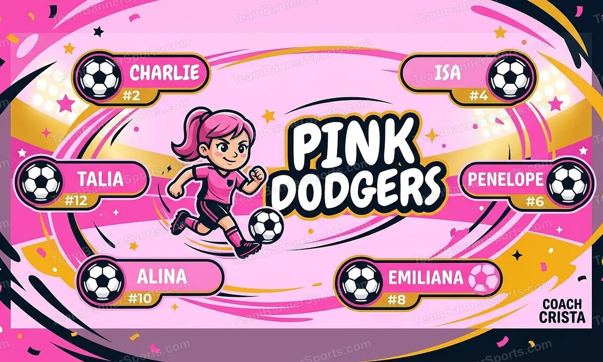 Pink Dodgers soccer team banner created with AI