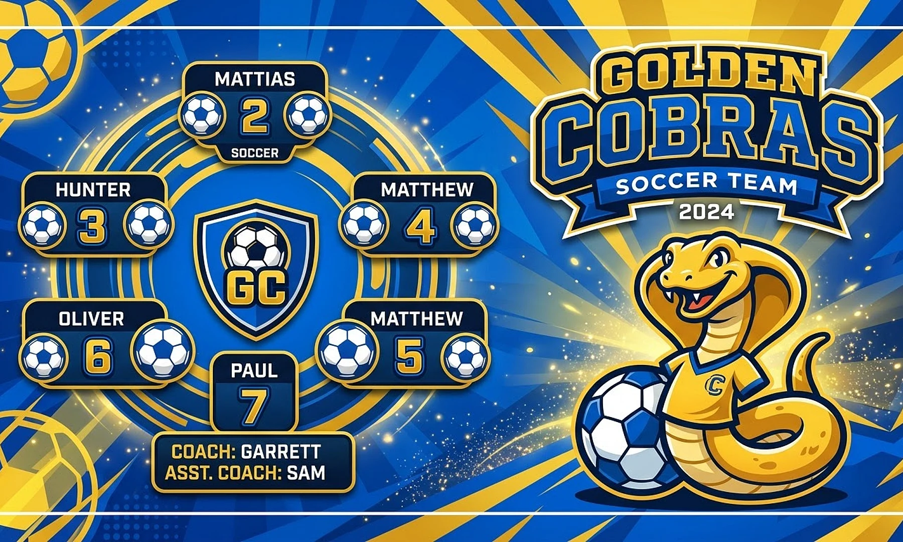 Golden Cobras soccer team banner created with AI