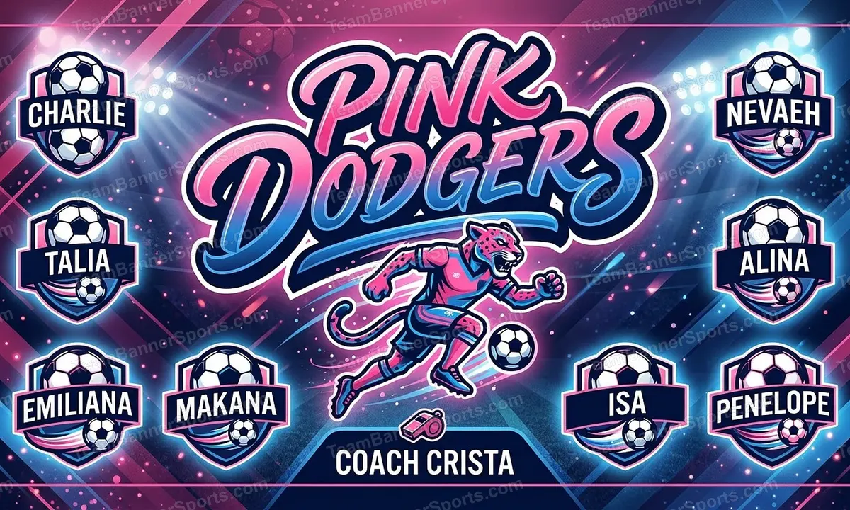 Pink Dodgers soccer team banner created with AI