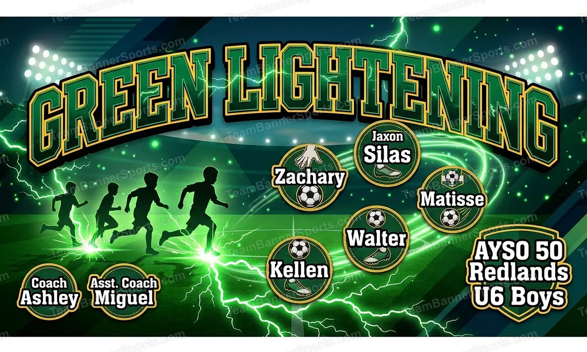 Green Lightening soccer team banner created with AI