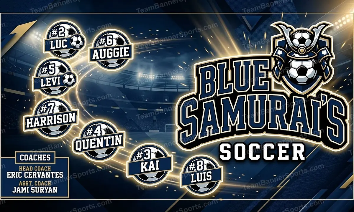 Blue Samurai’s soccer team banner created with AI