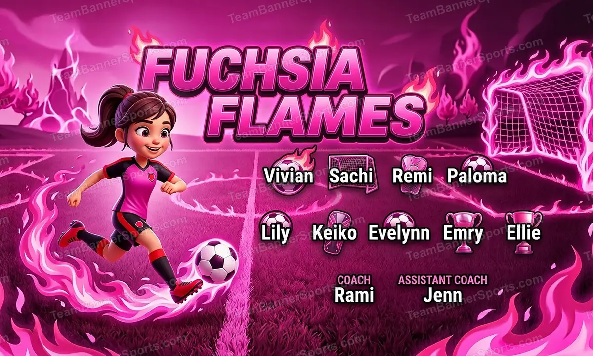 Fuchsia Flames soccer team banner created with AI
