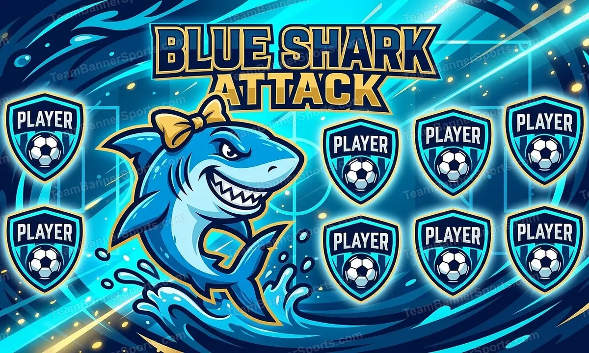 Blue Shark Attack soccer team banner created with AI