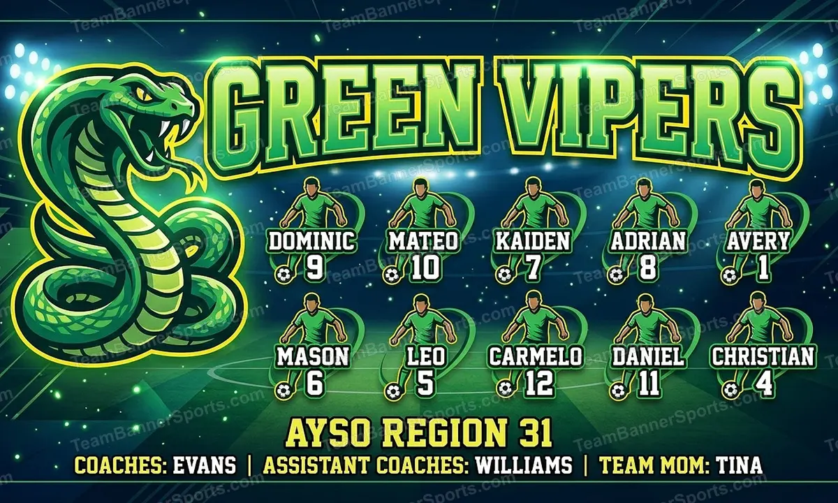 Green Vipers soccer team banner created with AI