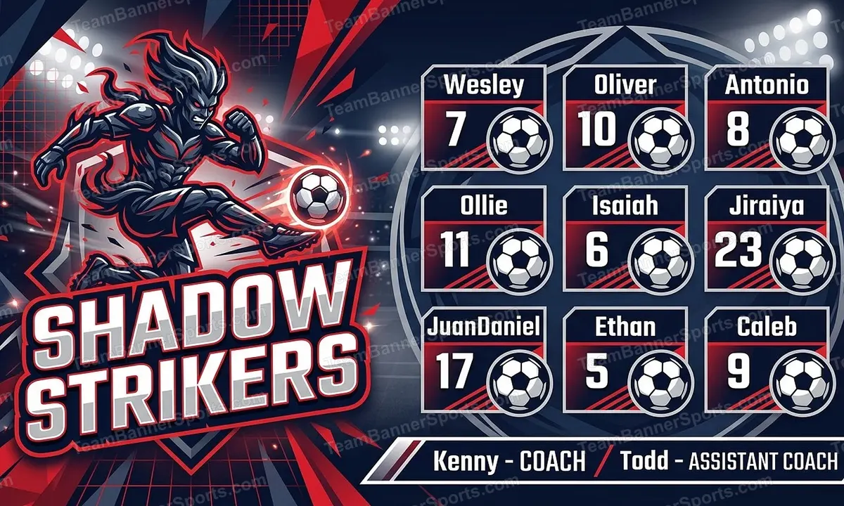 Shadow Strikers soccer team banner created with AI
