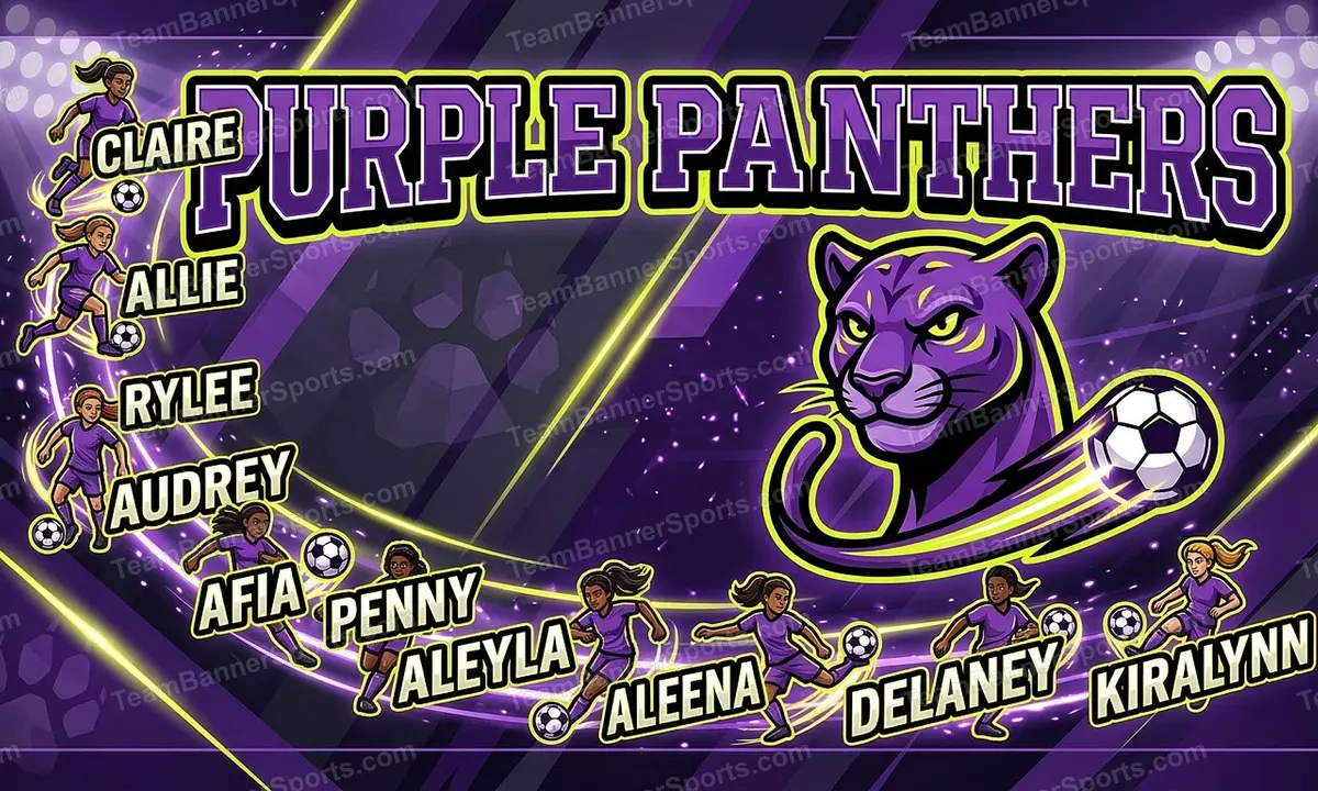 Purple Panthers soccer team banner created with AI