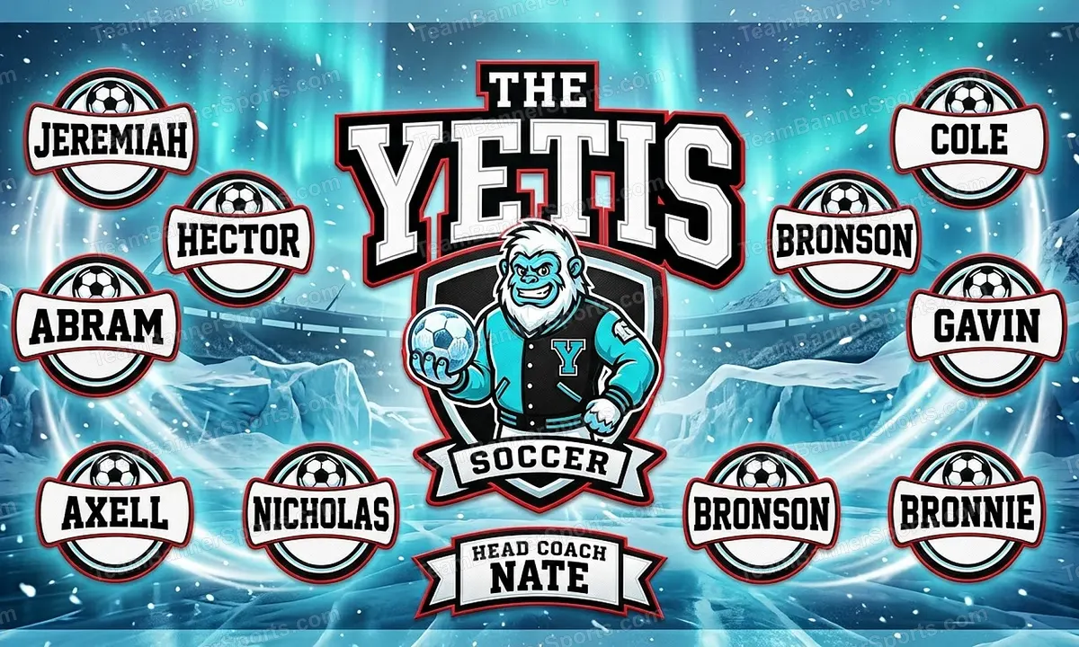 The Yetis soccer team banner created with AI