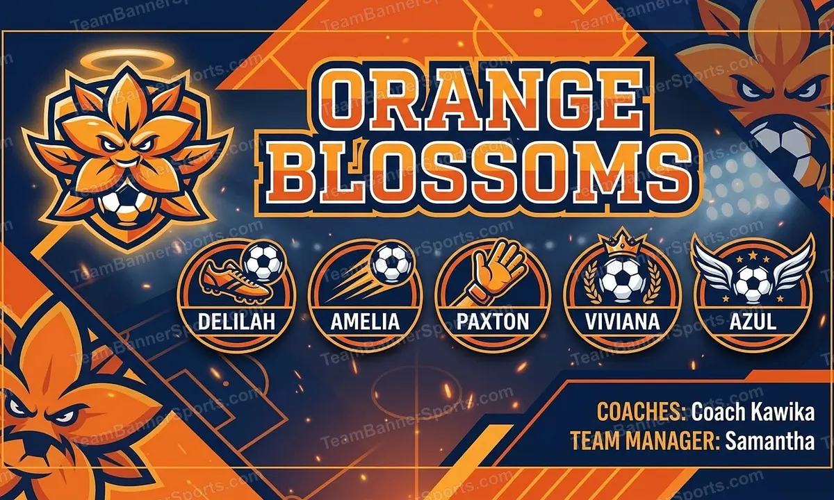 Orange blossoms soccer team banner created with AI