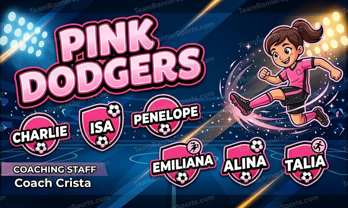 Pink Dodgers soccer team banner created with AI