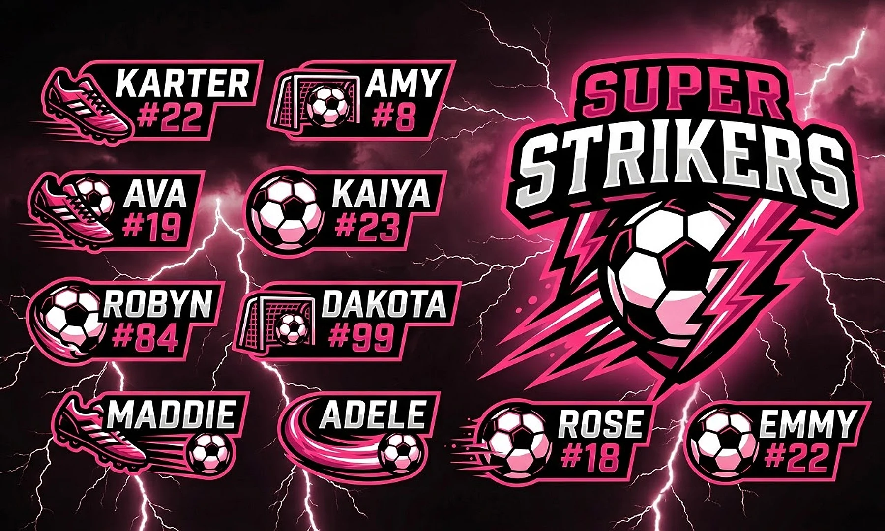 Super Strikers soccer team banner created with AI