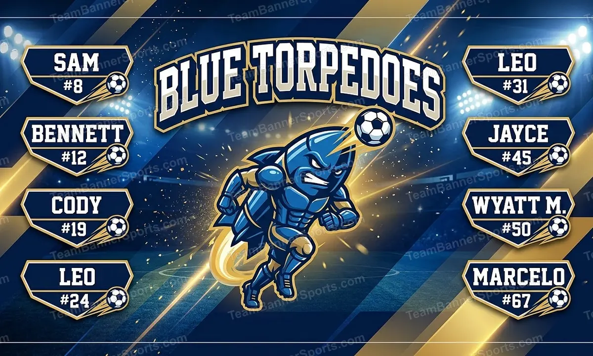 Blue Torpedoes soccer team banner created with AI