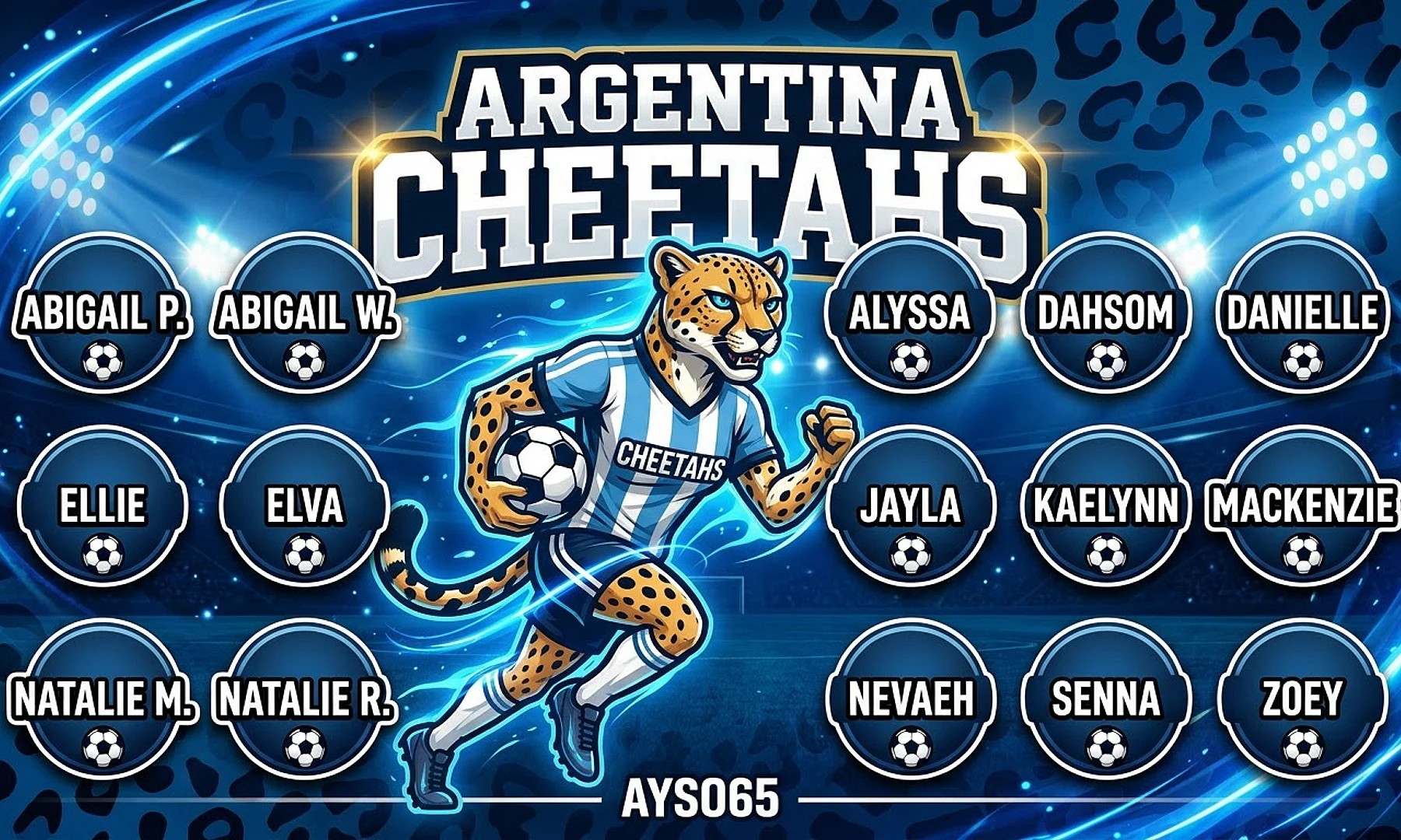 Argentina Cheetahs soccer team banner created with AI