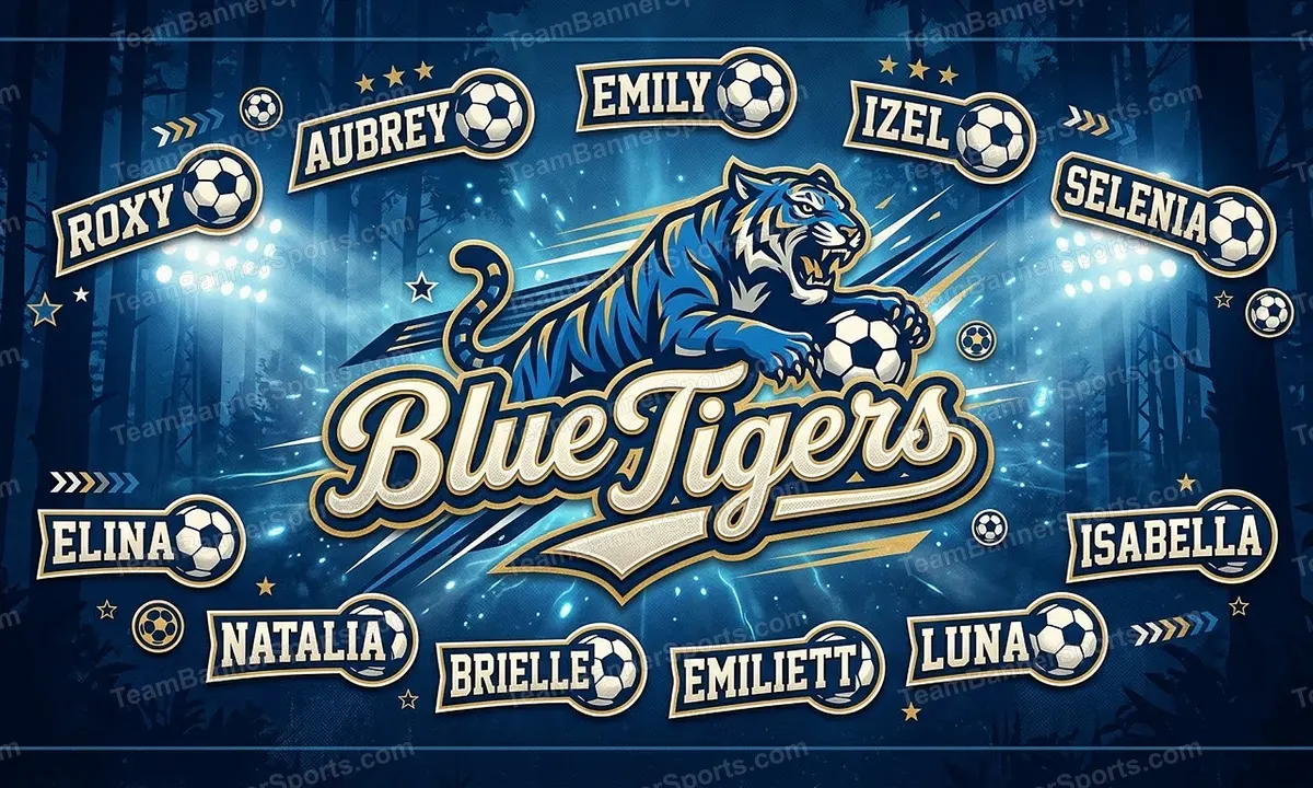 Blue Tigers soccer team banner created with AI