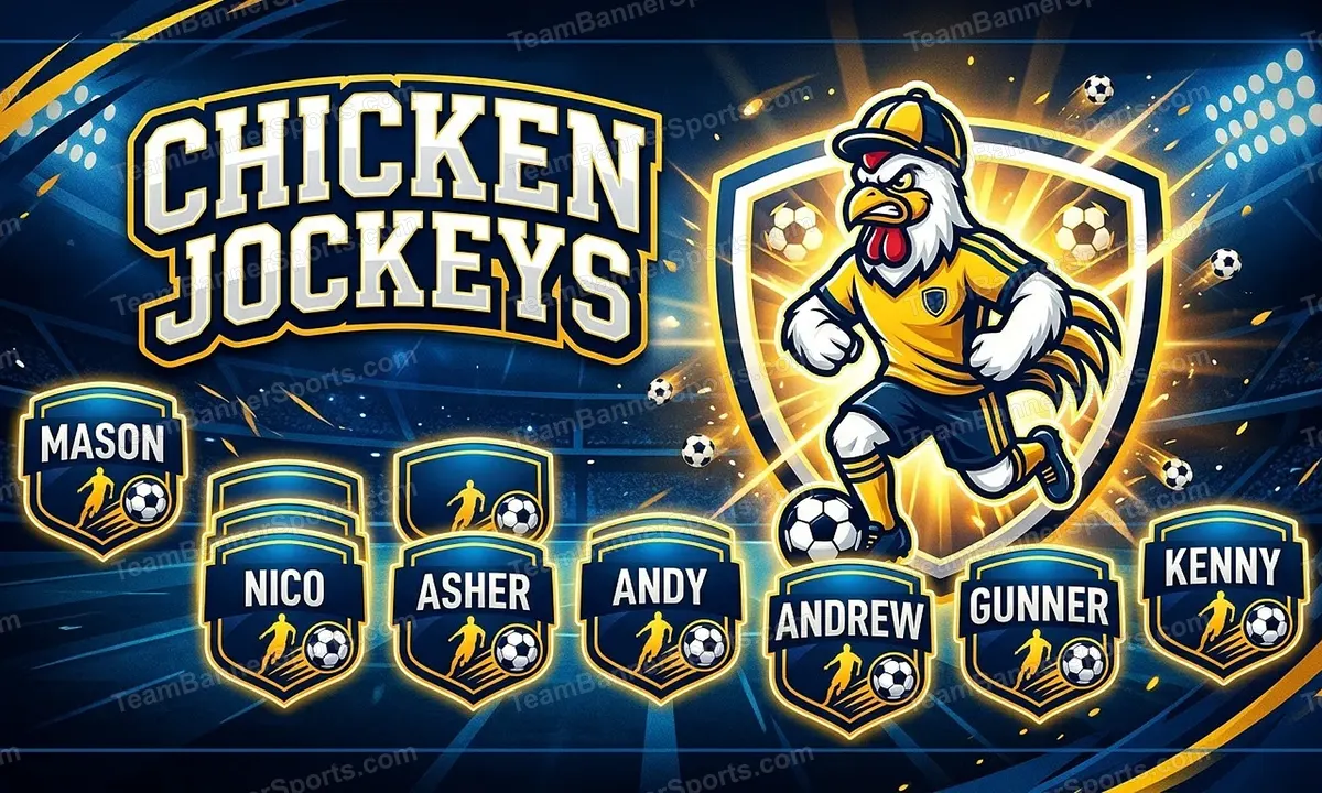 Chicken Jockeys soccer team banner created with AI