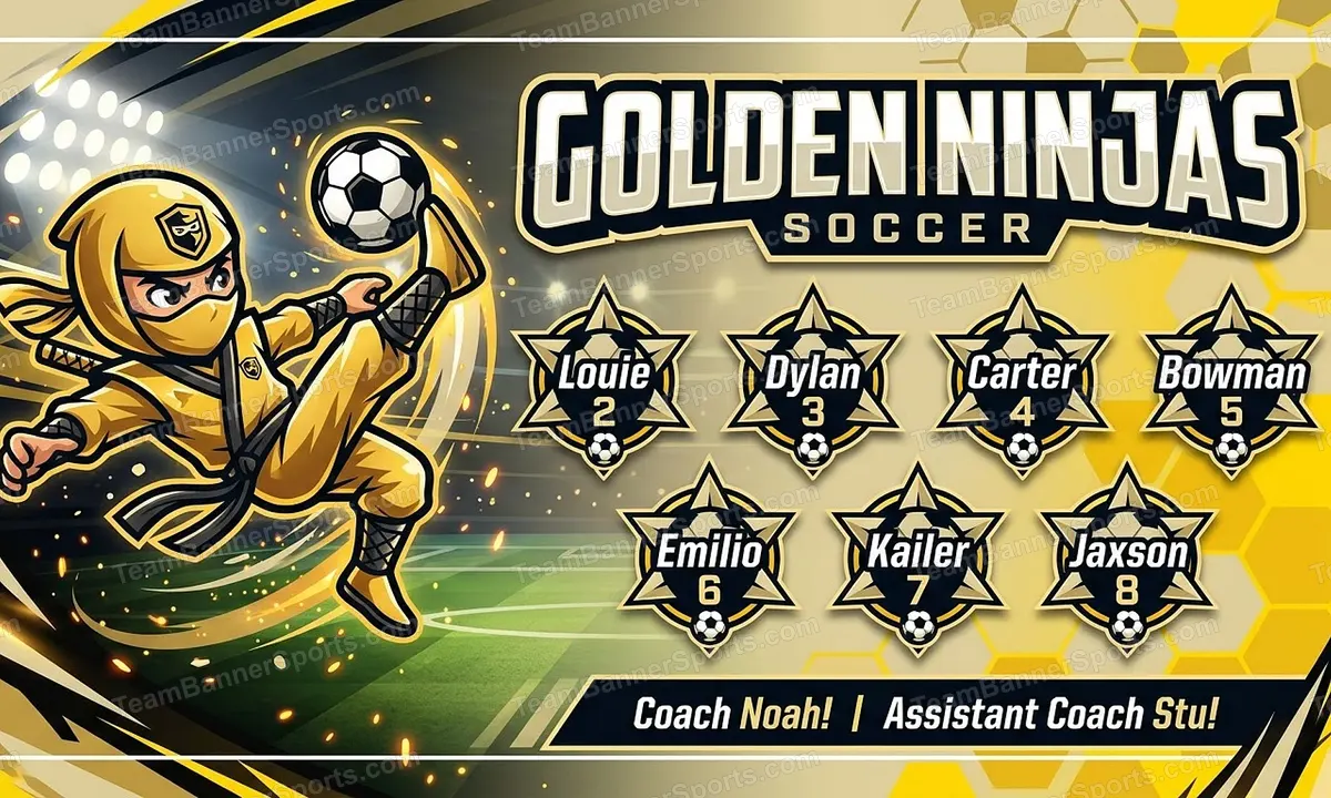 Golden Ninjas soccer team banner created with AI