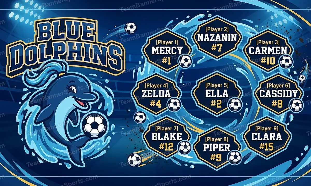 Blue Dolphins soccer team banner created with AI