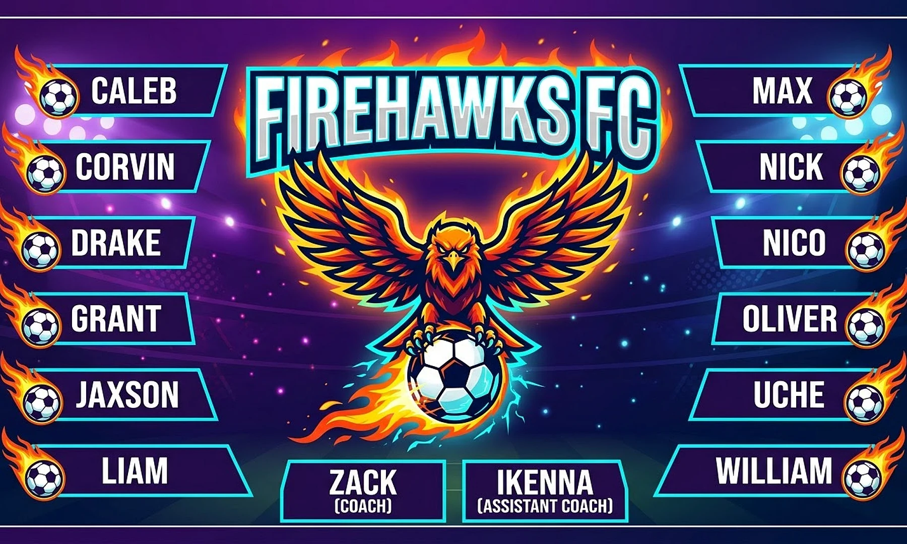 FIrehawks FC soccer team banner created with AI