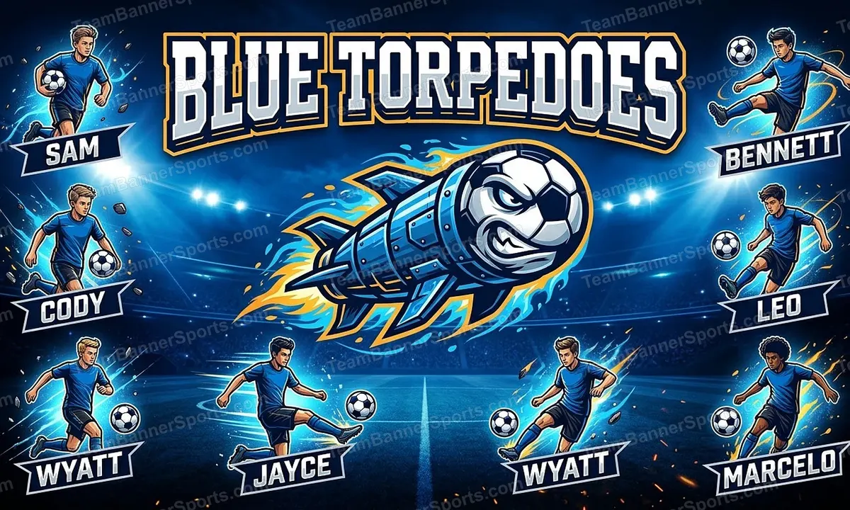 Blue Torpedoes soccer team banner created with AI