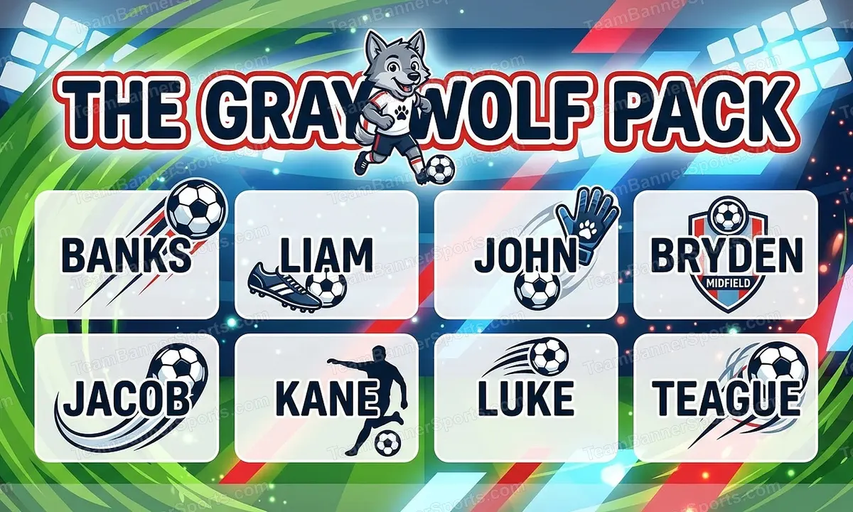 The gray wolf pack soccer team banner created with AI