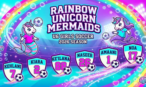 Rainbow Unicorn Mermaids Soccer AI image template