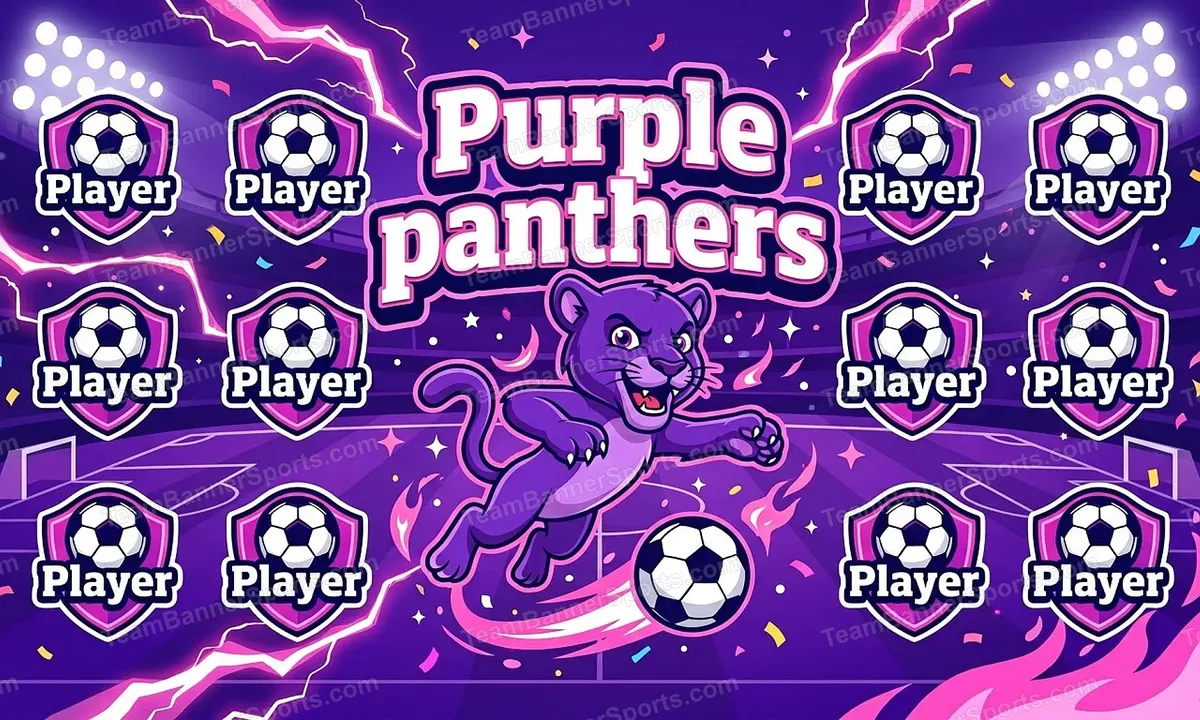 Purple panthers soccer team banner created with AI