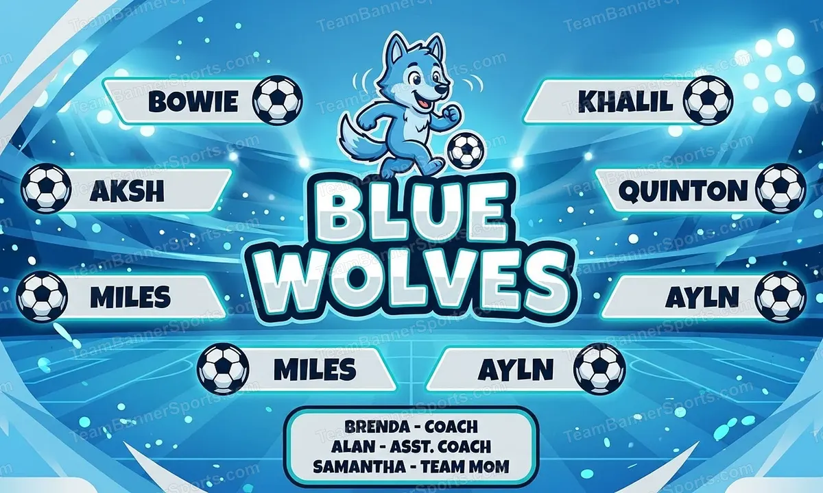 Blue Wolves soccer team banner created with AI