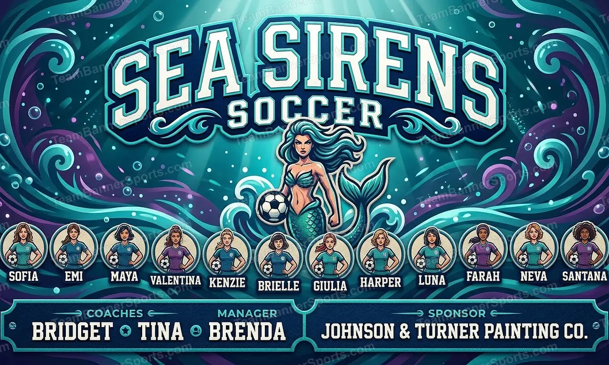 Sea Sirens soccer team banner created with AI