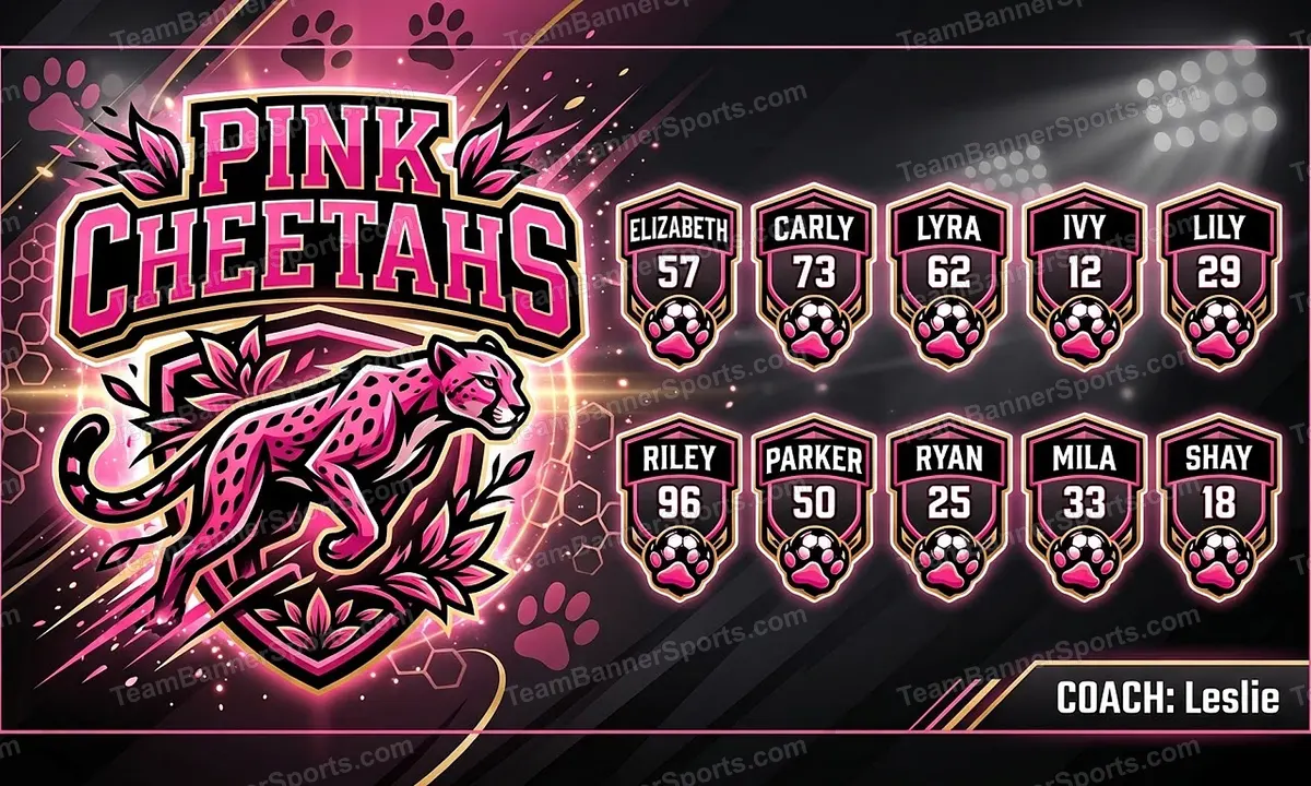 Pink Cheetahs soccer team banner created with AI