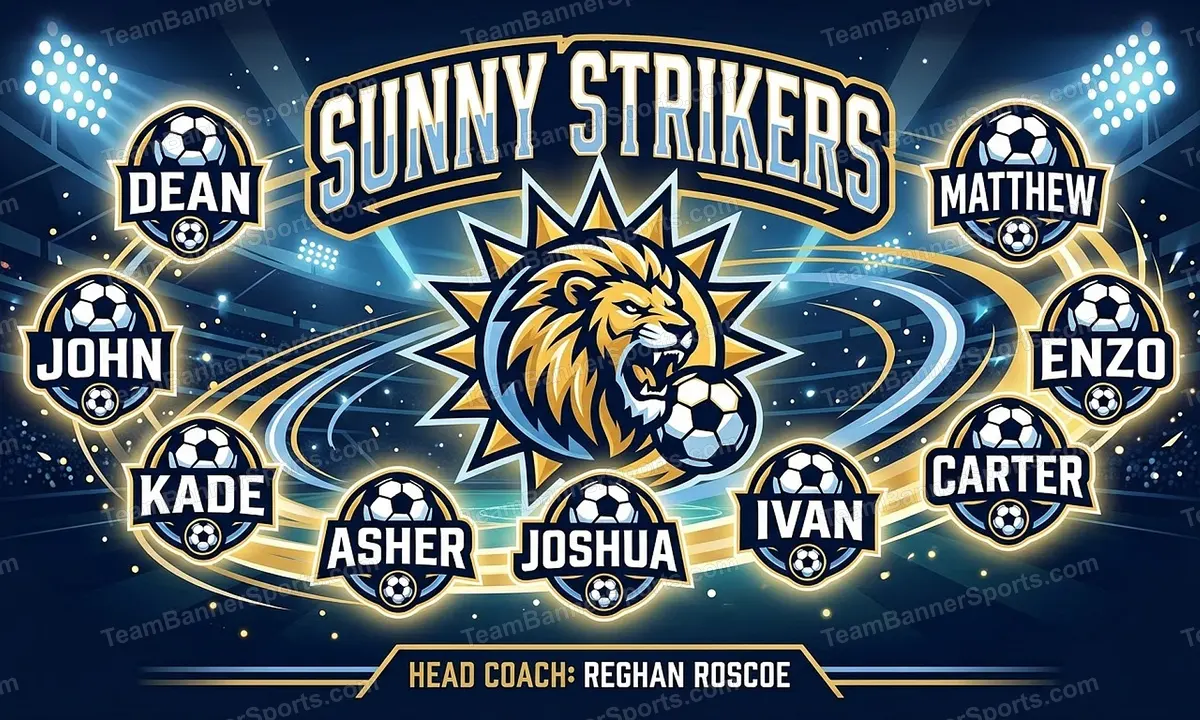 Sunny Strikers soccer team banner created with AI