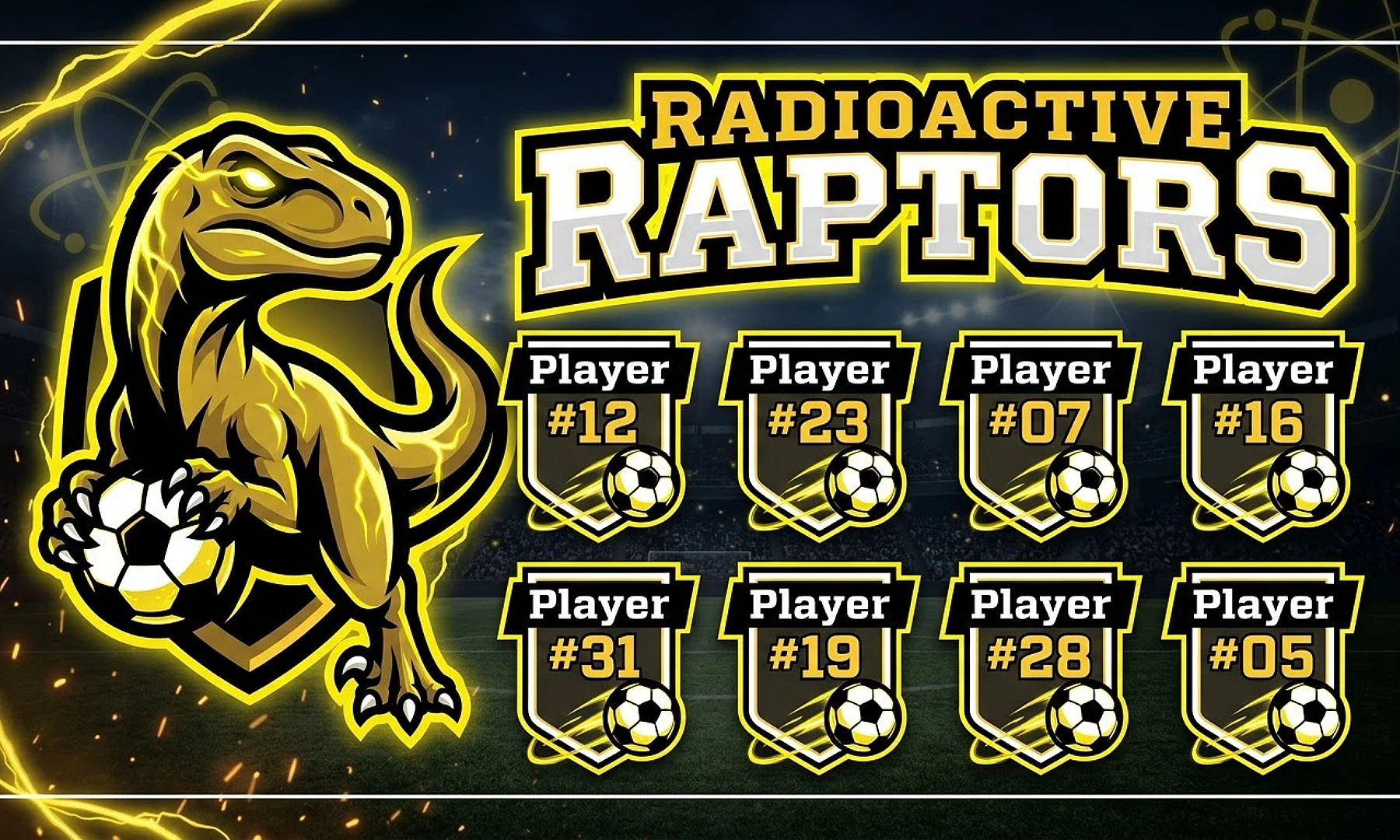 Radioactive Raptors soccer team banner created with AI