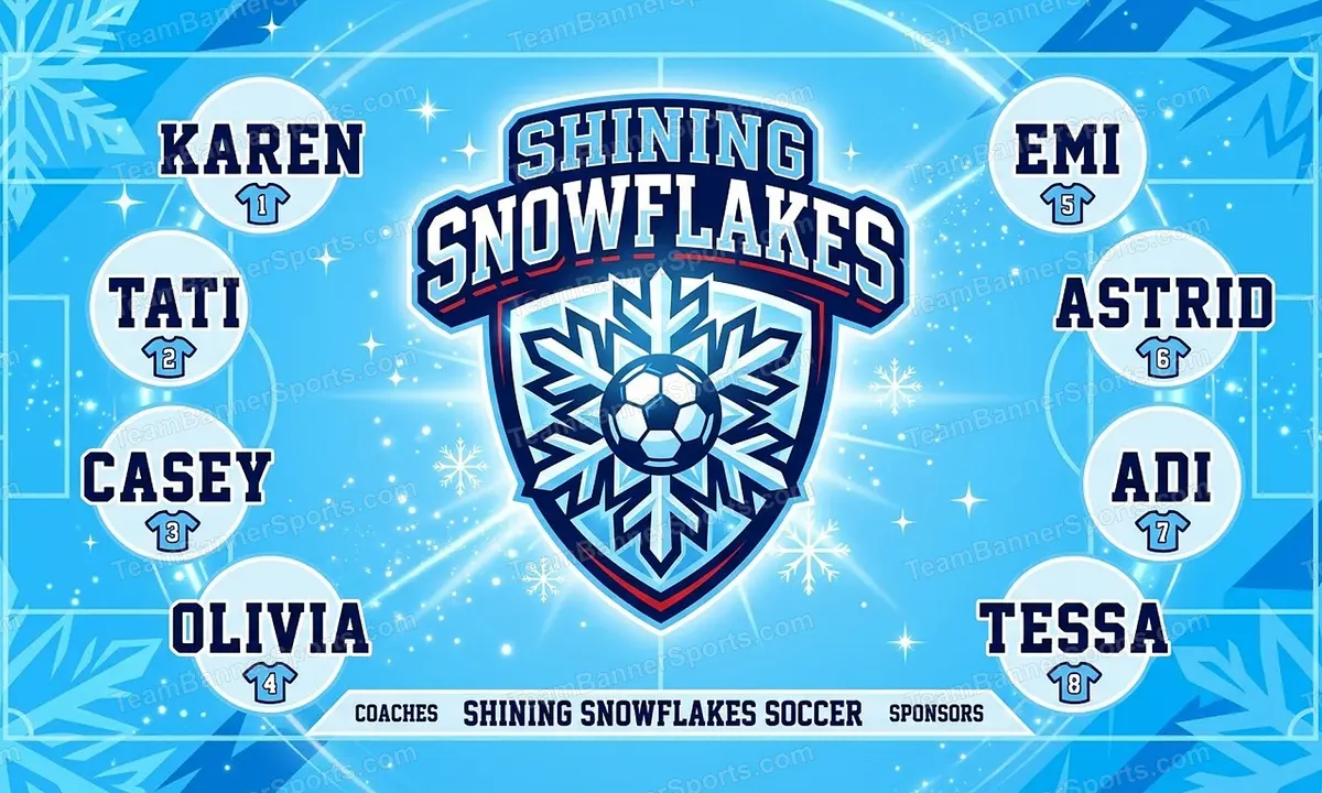 Shining snowflakes soccer team banner created with AI