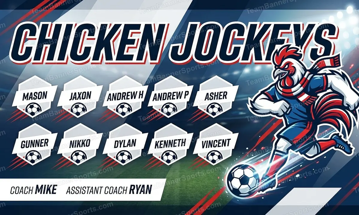 Chicken Jockeys soccer team banner created with AI