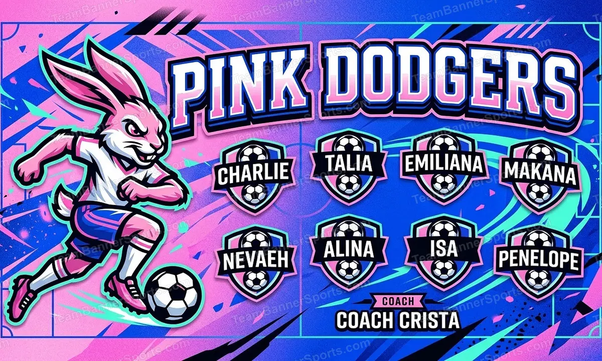 Pink Dodgers soccer team banner created with AI