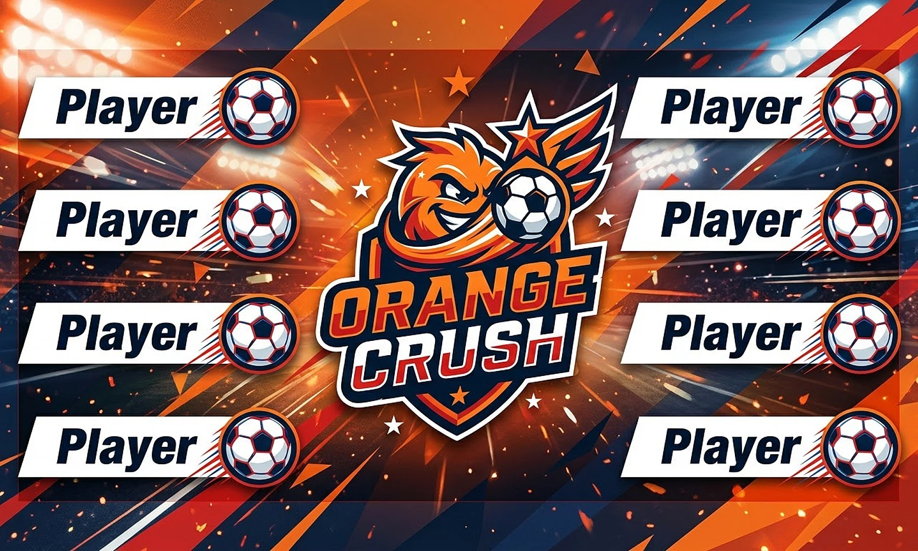 ORANGE CRUSH soccer team banner created with AI